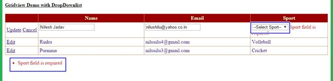 Validation With Dropdownlist